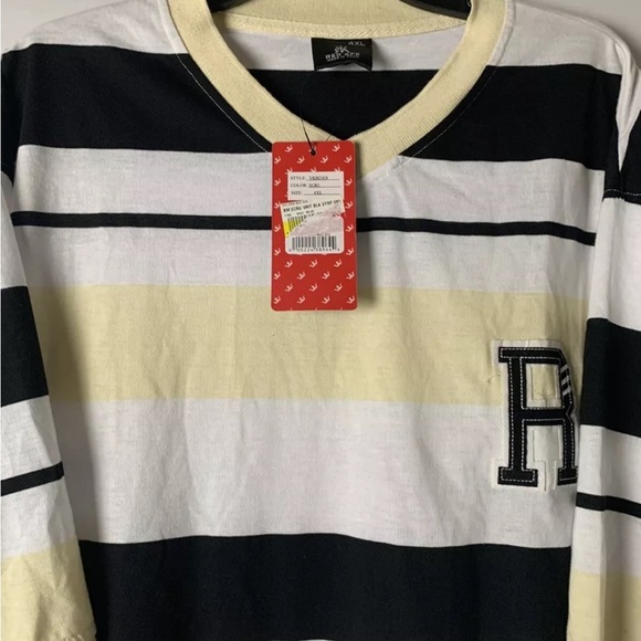 Black and White Short Sleeve Tee with Stripes - Picture 9 of 11